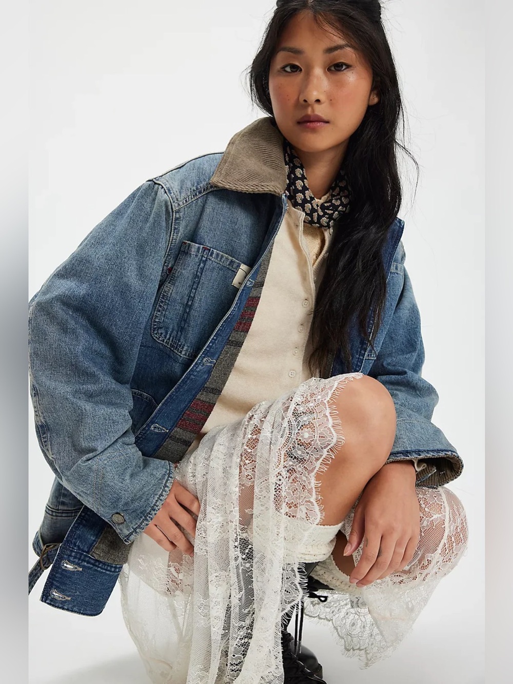 Free People We The Free Sweet Talk Denim Barn Coat - Picture 2 of 11